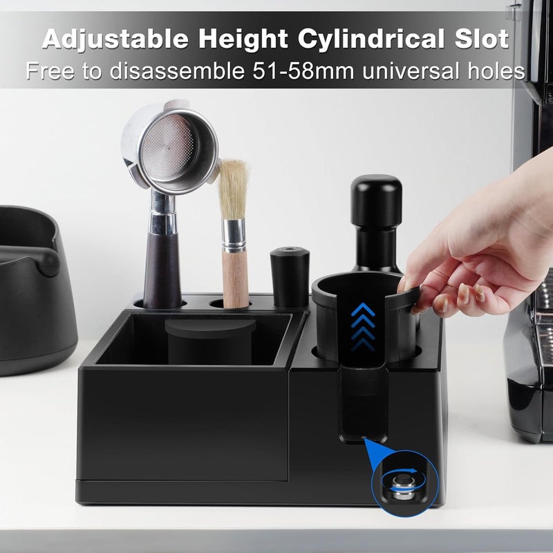 PUSEE Espresso Knock Box & Tamp Station, 9 in 1 Espresso Organizer, Fit 51,54,58MM Tamper, Distributor, Portafilter & Puck Screen Accessories, Detachable Knock Box - Image 3